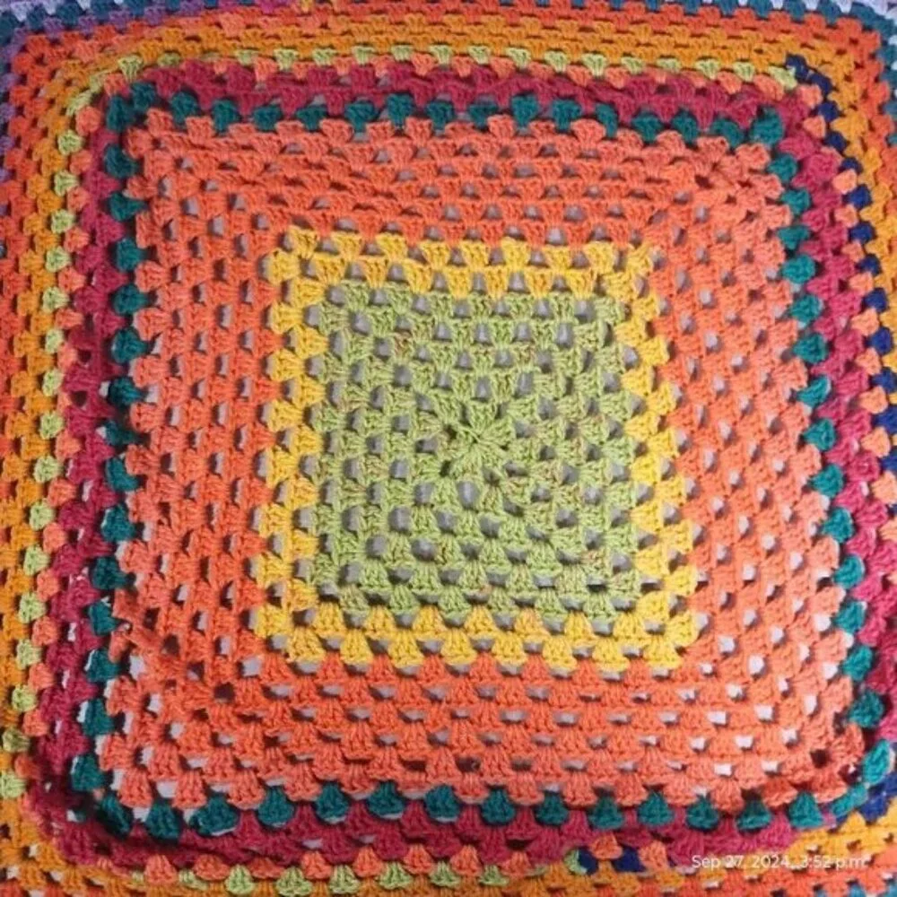 Handmade Crochet rainbow blanket art‎ square vibrant colors Tapestry